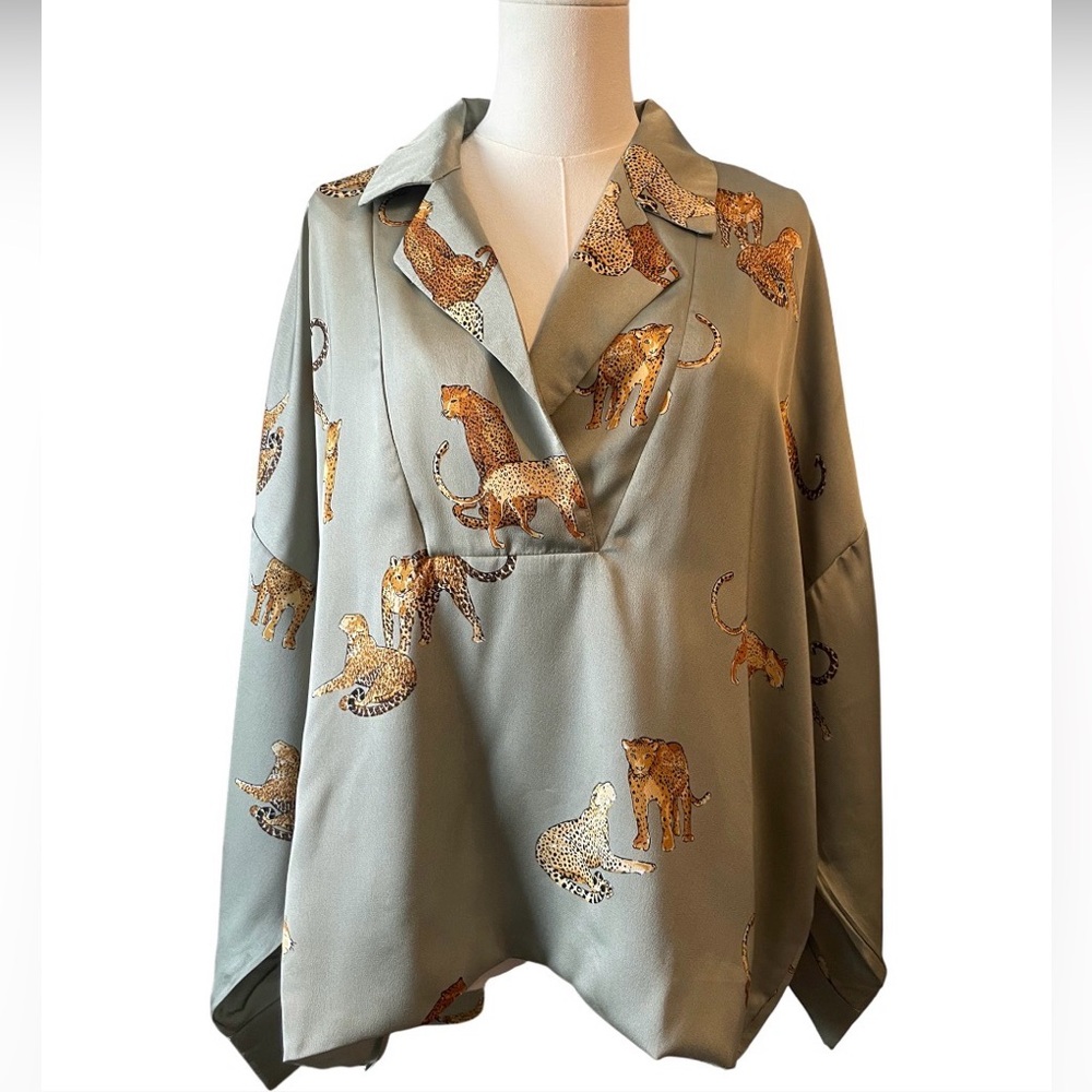Easel sage green cheetah print top, size L, NWT - Picture 6 of 14
